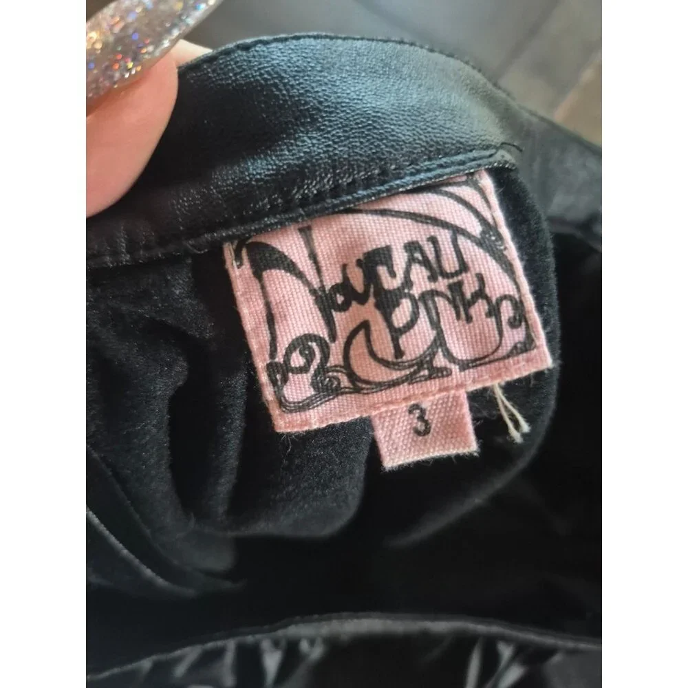 Noveau Pink Black Faux Leather Skater Skirt Size 3 - Picture 2 of 4